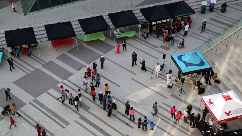 Crowd at a musical event at the plaza