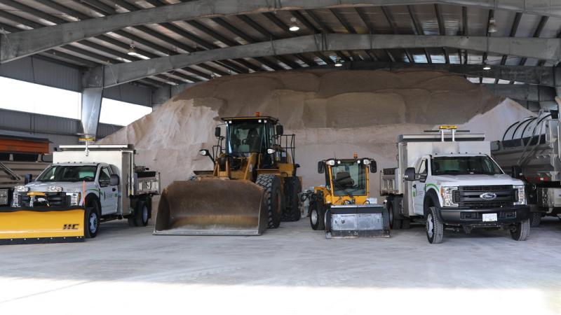 A lineup of snow ploughs at the Ops Centre