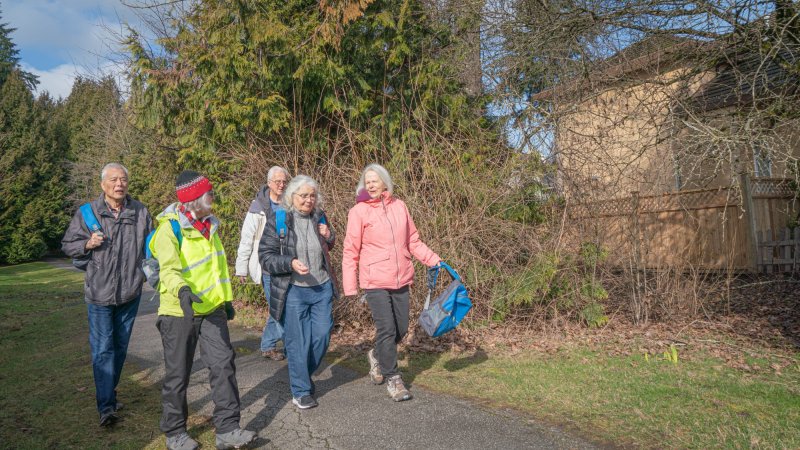 a group walking along a path