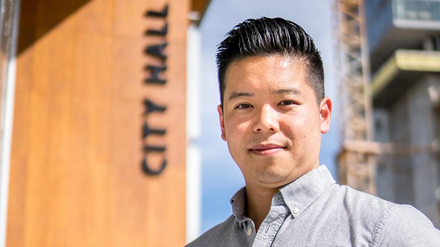 Anders Wong City of Surrey Employee  in Front of City Hall