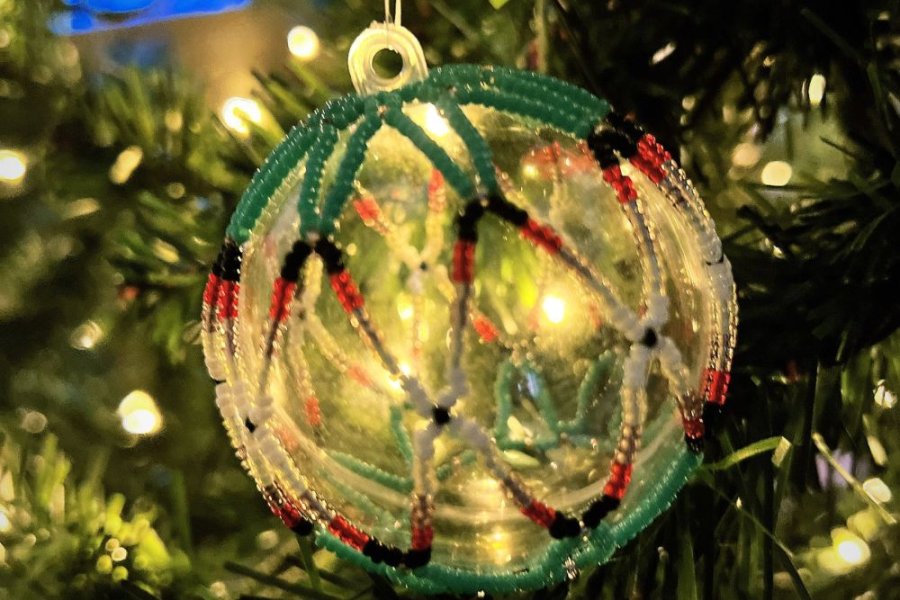 A beaded Christmas ornament