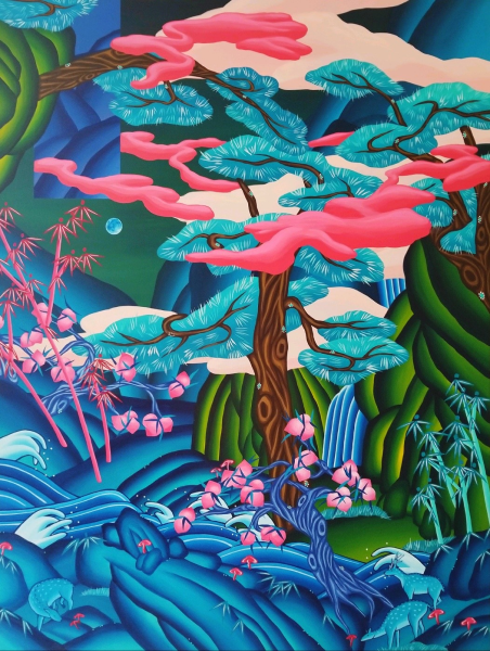 vibrant painting of trees and vines