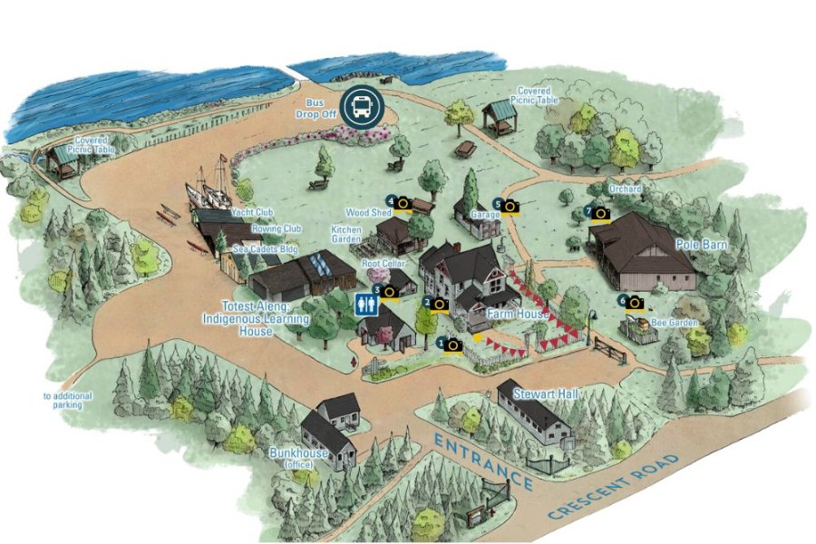 An illustrated map of Historic Stewart Farm and prime photo locations