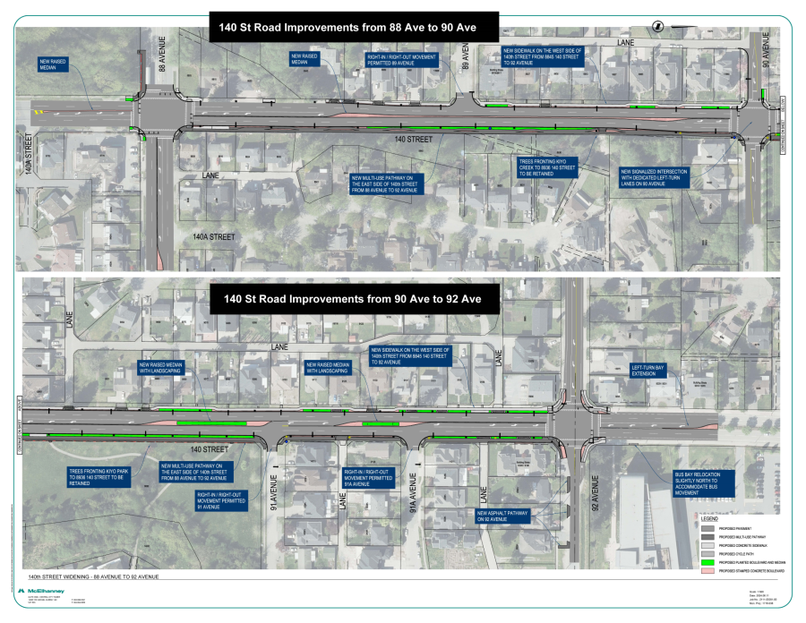 Map of 140 St with road improvements marked