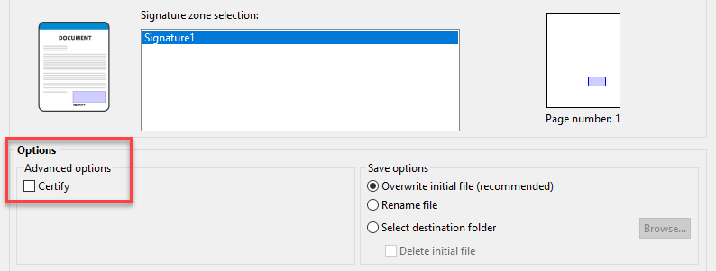 Example showing applicants that the certify box must be unchecked under options when submitting a digital application