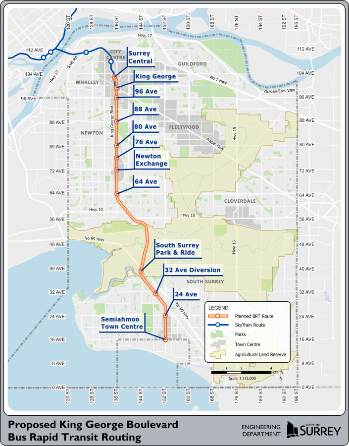 Map of proposed BRT route